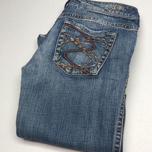 DISTRESSED SILVER FRANCES FLARE BOOT JEANS 29x33 😎